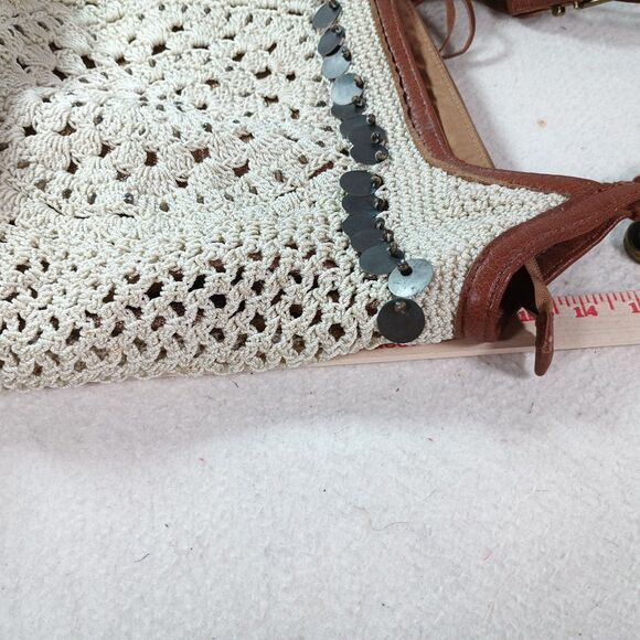 The Sak Heritage Hobo Shoulder Bag Leather Crochet Purse 2015 Brown Vintage Bag - Picture 15 of 16